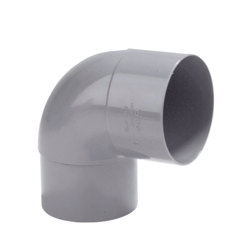 Dyka PVC HWA bocht 80mm, grijs, 90° mof/verjongd spie