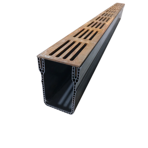 MW Drain 65/100 kunststof goot, CorTen staal rooster, L = 1m