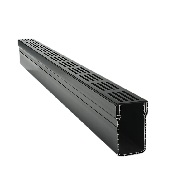 MW Drain 65/100 goot, Premium zwart alu. rooster, L = 1m
