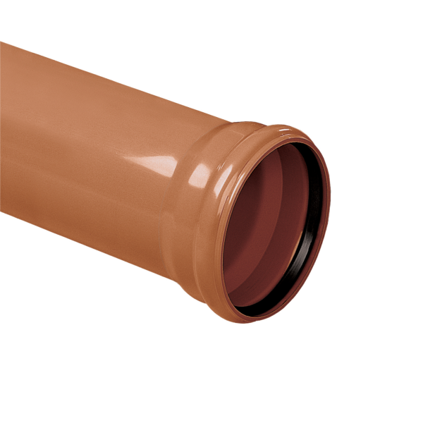 PVC buis 110 mm, r,bruin, SN8, manchet mof, L = 5 mtr