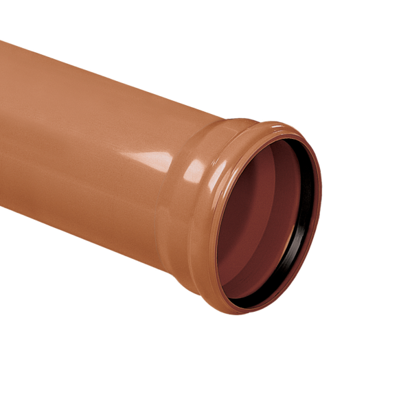 PVC buis 160 mm, r,bruin, SN4, manchet mof, L = 5 mtr