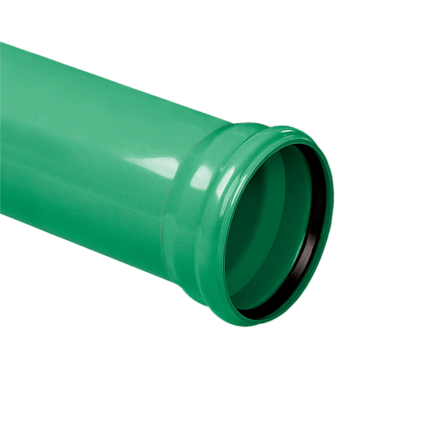 PVC buis 200 mm, groen, SN8, manchet mof, L = 5 mtr